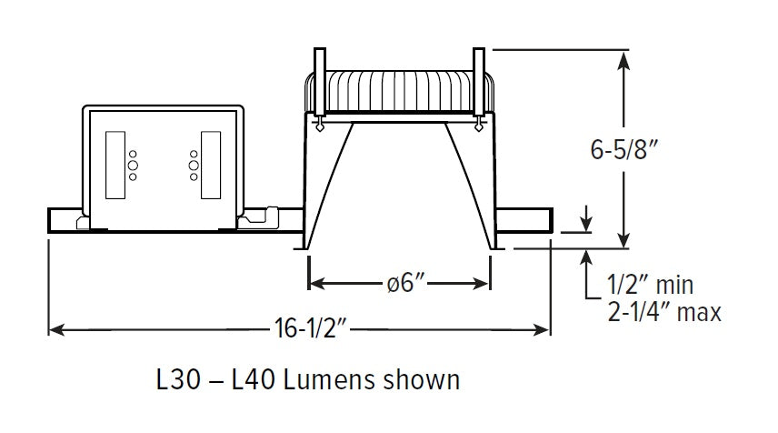 H.E. Williams 6DR-TL-L15/850-DIM-UNV-OW-OF-CS-N-F1 6" LED Downlight, 1500 Lumens, 80 CRI, 5000K, 0-10V Dim, 120-277V, Open Reflector Wide Dist, 1/2" Flange, Clear Semi-Specular Anodize, Open Pan, Fixed Pan Bracket