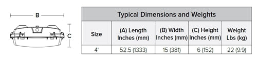 Columbia Lighting LXEW4-50H-FAW-EDU 4' Enclosed and Gasketed LED High Bay, 5000K, 21000 Lumens, Frost Impact Resistant Acrylic Lens, Wide Distribution, 0-10 Dimming, 120-277V