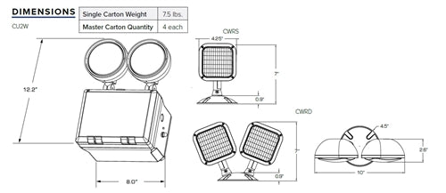 Compass Lighting CU2WG 1.875W Wet Location LED Emergency Light, Dual-Head Fully Adjustable, Grey Finish