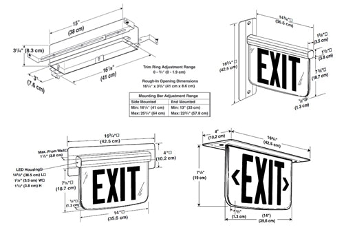 Dual-Lite LECDGRNE Ceiling Mount Architectural Edge-Lit LED Exit Sign, 120-277V, Double Face, Green Letters, Right Arrow, Satin Aluminum Finish, Emergency Operation
