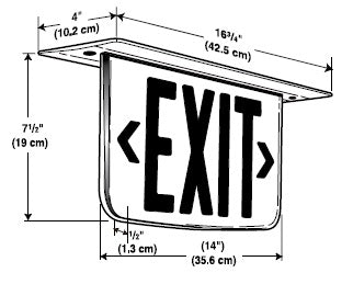 Dual-Lite LECDRCNE-XK Ceiling Mounting Architectural Edge-Lit LED Exit Sign, 120/277V, Double Face, Red Letters, L/R Arrows, Satin Aluminum Finish, Emergency Operation, Less Rough-In Kit