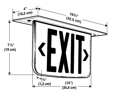 Dual-Lite LECSRRNEI Ceiling Mount Architectural Edfe-Lit LED Exit Sign, 120/277V, Single Face, Red Letters, Right Arrow, Satin Aluminum Finish, Emergency Operation, Spectron Self-Testing
