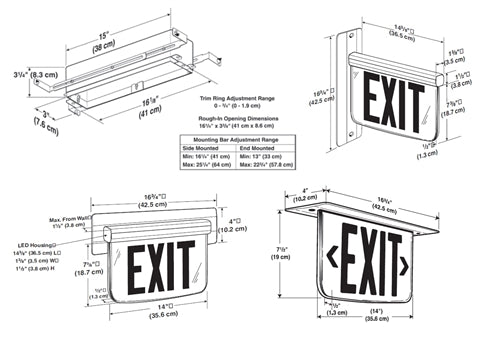 Dual Lite LEWSRXSA Wall Mount Edge-Lit LED Exit Sign, Single Face, Red Letters, No Arrows, Satin Brass Finish, AC Only