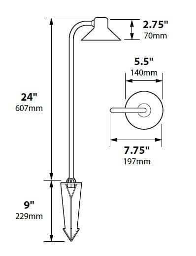 Focus Industries PL16L12CAR 12V 3W Omni LED 5.5" Spun Copper Bell Path Light with Copper Side Mount, Copper Acid Rust Finish