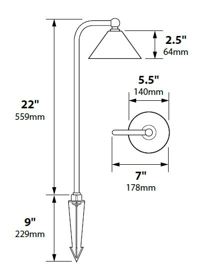 Focus Industries PL19L12BRS 12V 3W Omni LED 5.5" Spun Brass Bell Path Light, Brass Finish