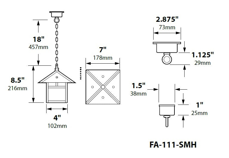 Focus Industries SL12L12BRS 3W Omni LED Brass Hanging Lantern Step Light with Brass Chain, Brass Finish