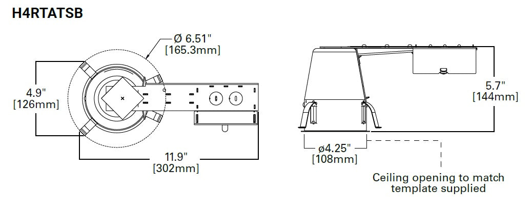 Halo Recessed H4RTATSB 4" Remodel Recessed Housing, Non-IC Rated, E26 Medium Base Socket, 120V