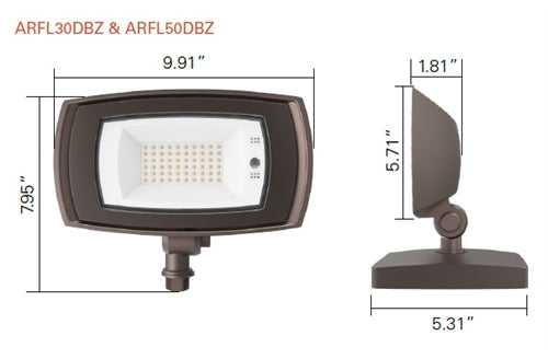 Halo ARFL50DBZ Slim 45W LED Floodlight, Color 3000K, 4000K, 5000K, Integrated Photocell, Bronze