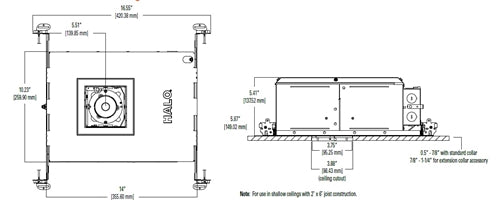 Halo Recessed HL36SA20WFLD2WED010ICAT 3" Square Shallow Directional IC New Construction LED Housing, 20W, 55 Degree Beam Distribution, 90 CRI, 3000K Color Temperature, Dim to Warm, 120-277V, 120V Phase Cut 1% Dimming, 120-277V 1% Dimming