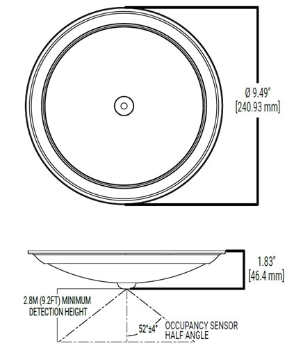 Halo Recessed HLSMS9129301EWH 9" Motion Sensor Dimmable LED Surface Light, 1200 Lumens, 90 CRI, 3000K, LE and TE Phase Cut 10% Dimming, Matte White Flange
