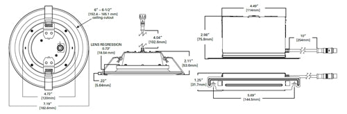 Halo Recessed LTC608FS5B 6" Recessed Canless LED Downlights, 750 Lumens, 90 CRI, 2700K/3000K/3500K/4000K/5000K CCT Selectable, 120V 60Hz, LE & TE Phase Cut 10% Dimming, Matte White