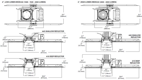 Halo Recessed Commercial PRS4FS34D010 4" New Construction LED Housing, 3000-4000 Lumens, 120-277V 50/60Hz, 0-10V, 100% to 1% dimming