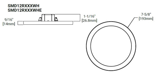 Halo Recessed SMD12R209SWHE-EM 12" Round Surface Mount Downlight, 2000 Lumens, 90 CRI, Field Selectable 2700K-5000K Color Temperature, 120-277V, Matte White with Emergency Battery back up