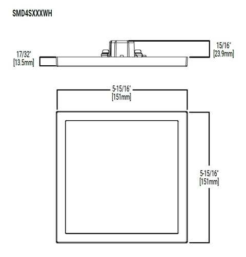 Halo Recessed SMD4S69SWH 4" Square LED Surface Mount Downlight, 600 Lumens, 90 CRI, 2700K, 3000K, 3500K, 4000K or 5000K, White Finish