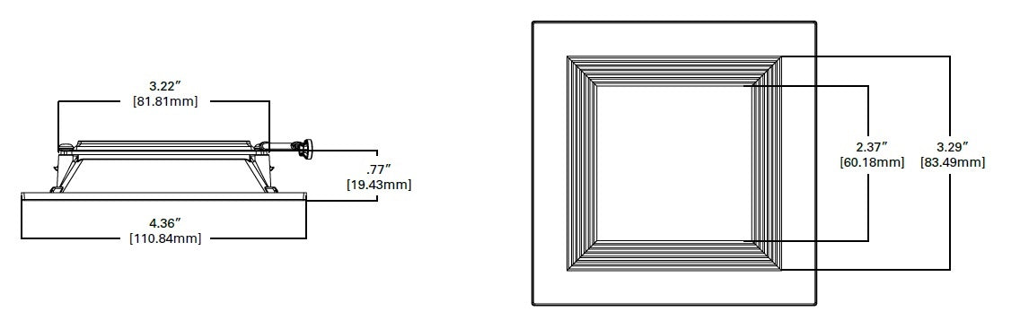 Halo Recessed TLS3RBBWF 3.25" Aperture Square Baffle, Open, Self-Flanged Trim, Matte Black Baffle, Matte Whilte Flange