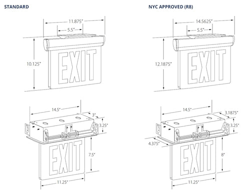 Isolite UEL-AC-G-1C2M-MTEBR Universal Recessed Edge-Lit LED Exit Sign, AC Only, Green Letter, Single Face/Clear Background & Double Mirrored Background, Universal Mount