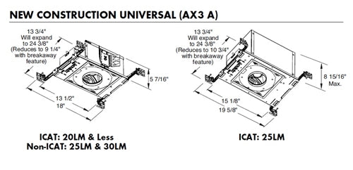 Juno Aculux AX3 A G4 15LM 27K 90CRI 35D FPC 120 Recessed Lighting 3 inch IC LED New Construction Adjustable Housing, 1500 Lumens, 2700K, 90 CRI, 35 Degree Flood, Phase Cut Dim, 5% Dim, 120V