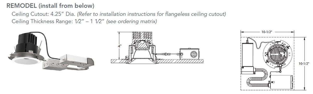 Juno Aculux INIT3 DR 08LM 30K 90CRI 18D FPC 120 Recessed Lighting 3" Non IC Remodel Housing, 800 Lumens, 3000K Color Temperature, 90 CRI, 18 Degree Beam, Phase Cut Dimming, 120V