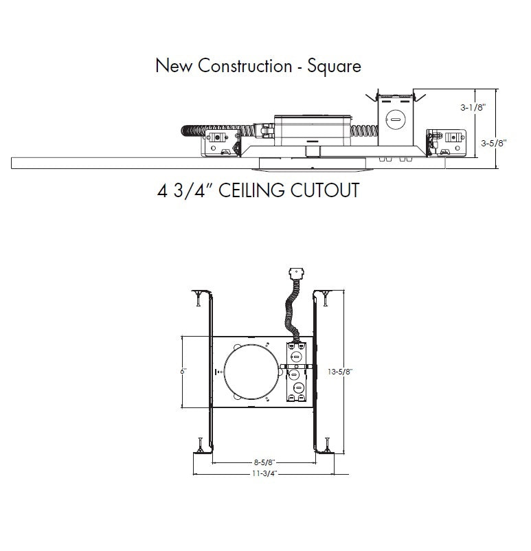 Juno JPDZ4SQNCMF MVOLT ZT10 U Recessed Lighting Podz 4" Square New Construction Mounting Frame, 120-277V, 0-10V, 10% Dim