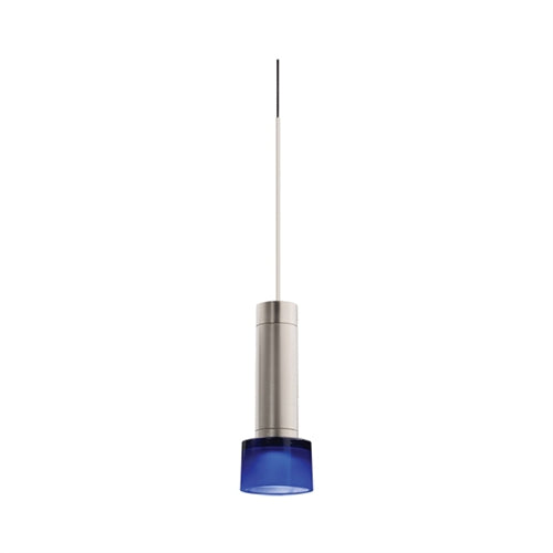 Juno TLPL1783SNBLUSL Trac 12 Decorative LED Mini-Pendant 6W 12V, Cylinder Pendant with 78" Cord, 3000K Color Temperature, Satin Nickel Body, Silver Adapter with Blue Glass