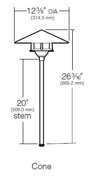 Kim Lighting KLV185BL/H80BL 20-inch Stem 50W MR16 Halogen 12V Die-Cast Aluminum Traditional Landscape Light, Aluminum Cone Hood, Black Finish