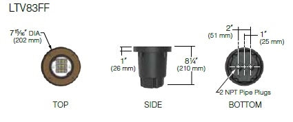 Kim Lighting LTV83FFSP12L3KUVPL Landscape In-Grade Light vault 8 Flat Frame, 7-15/16" Diamater, Spot Distribution, 12 LEDs, 3000K, 120-277V, Prismatic Lens