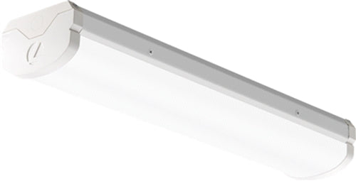 Lithonia BLWP4 40L ADSMT EZ1 E10WLCP LP830 MSDPDT7ADCX BAA 4' LED Wraparound, 4000 Lumens, Curved Smooth Diffusers with Trim Rings, 120-277V, eldoLED Dims to 1%, 80 CRI, 3000K, 10W Battery Pack, PIR Occupancy Sensor, BAA Compliant