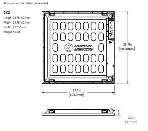 Lithonia CPX3P 2X2 ALO7HE SWW7 UVOLT Three Pane LED Panel, 2'x2', 3000-5000 Lumens, 3500K, 4000K and 5000K Color, 120-347V