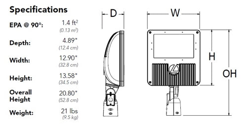 Lithonia DSXF3 LED 6 P1 50K 70CRI WFL MVOLT YKC62 DDBXD 129 Watts LED Flood Light 15200 Lumens 400W MH Equal Traditional 5000K