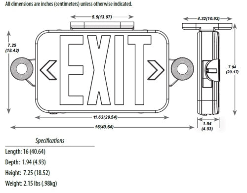 Lithonia ECC G M6 Single Face LED Combination Exit Sign, White Housing, Green Letter