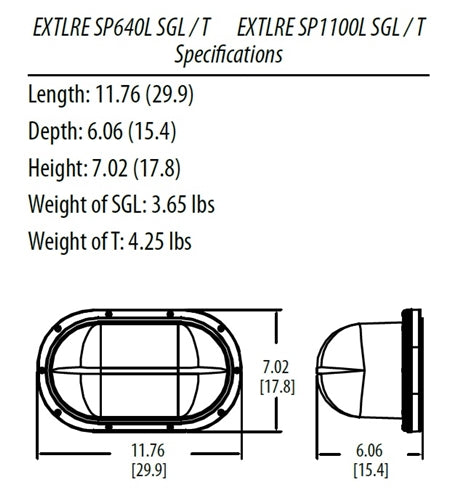 Lithonia EXTLRE SP1100L T 5.3W Indura NEMA 4X Remote Extreme Emergency Light, 550 Lumens, Spot Distribution, 7VDC-30VDC Input, Gray Housing, Universal DC Voltage, Twin Lamps