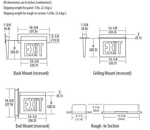 Lithonia LRP 2 RMR 120/277 EL N Edge Lit LED Exit Sign, Brushed Aluminum, Double Face, Red on Mirror, 120-277V, Nickel Cadmium Battery Emergency Operation