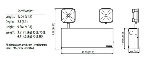 Lithonia TCU 350L M4 Steel Emergency Light, 120-347V, 50-60Hz, 371 Lumens, 2.4W Remote Capacity