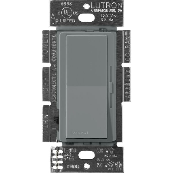 Lutron DVSCF-103P-SL Diva Satin 120V / 8A Fluorescent 3-Wire / Hi-Lume LED Single Pole / 3-Way Dimmer in Slate