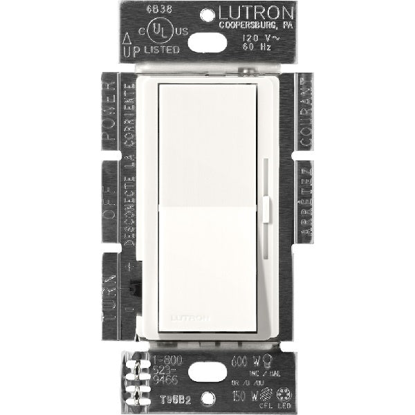 Lutron DVSCFSQ-LF-BW Diva 1.5 A Fan Speed ControlWith 1.0 A LED or CFL and 2.0 A Incandescent/Halogen Single Pole Switch in Brilliant White