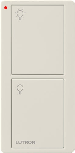 Lutron PJN-2B-GLA-L01 Pico Wireless Control with indicator LED and Nightlight, 434 Mhz, 2-Button with Light Icon Engraving in Light Almond