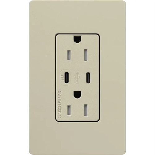 Lutron SCR-15-CCTR-CY Claro Satin 15A Dual Type USB Type C and C USB Receptacle, Tamper Resistant in Clay