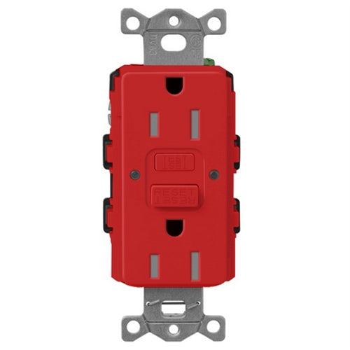 Lutron SCR-15-GFST-SR Claro Satin Self-Testing Tamper Resistant 15A GFCI Receptacle in Signal Red