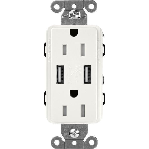 Lutron SCR-15-UBTR-RWClaro 15A Dual USB Receptacle, Tamper Resistant in Architectural White
