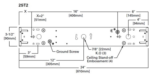 Metalux 2ST2L20SC3 2' 19W Dimming LED Striplight, CCT Selectable 3500K, 4000K, 5000K, 80 CRI, 0-10V Dimming
