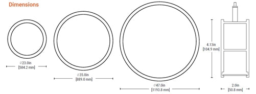 Neo Ray DFN2DP-RG2F0060DS940-FLL-1DUDD-SC04T1B 2" Define Geo Ring, Direct Susp, 2' Ring Pattern, 6000 Lumens, 4000K, 90 CRI, Frosted Lens, Single Circuit, 120-277V, 0-10V, Silver Body, 4' Air Craft Cable Collector, 15/16in T-Grid, Black