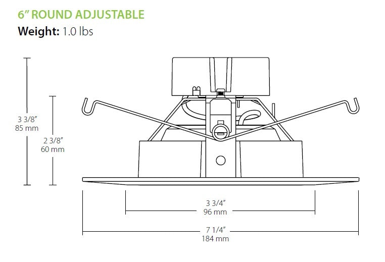 RAB DLED6AR14YN 14W 6" LED Round Retrofit Downlight, Adjustable Head, 3500K Color Temperature