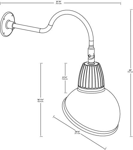 RAB GN1LED13NRADB 13W LED Gooseneck Dome Shade with 24" Goose Arm, 4000K Color Temperature (Neutral), Rectangular Reflector, 15" Angled Dome Shade, Black Finish