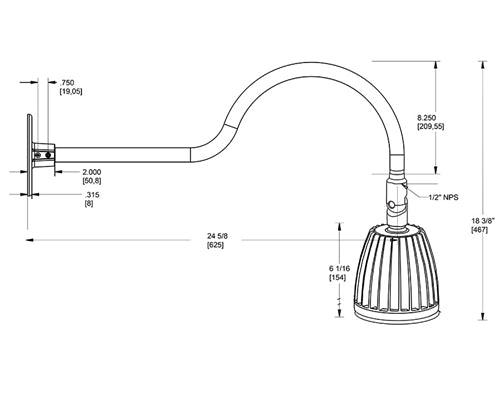 RAB GN1LED13YR 13W LED Gooseneck No Shade with 24" Goose Arm, 3000K (Warm), Flood Reflector, Red Finish