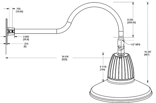 RAB GN1LED26YSST11I 26W LED Gooseneck Straight Shade with 24" Goose Arm, 3000K (Warm), Spot Reflector, 11" Straight Shade, Ivory Finish