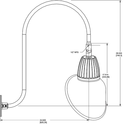 RAB GN3LED26NRAC11BWN 26W LED Gooseneck Cone Shade with Upcurve 30" High, 25" from Wall Goose Arm, 4000K Color Temperature (Neutral), Rectangular Reflector, 11" Angled Cone Shade, Brown Finish