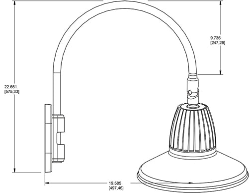 RAB GN4LED26YRST11BL 26W LED Gooseneck Straight Shade with Wall 20" High, 19" from Wall Goose Arm, 3000K (Warm), Rectangular Reflector, 11" Straight Shade, Royal Blue Finish