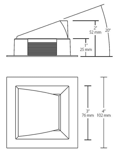 RAB NDTRIM3S40A-M 3" New Construction Square Trimmed Module, 40° Adjustable, Matte Silver Finish