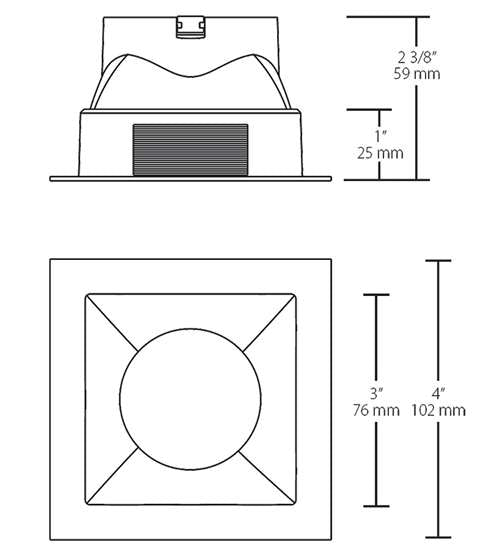 RAB NDTRIM3S50-B 3" New Construction Square Trimmed Module, 50° Downlight, Black Finish