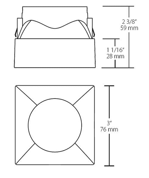 RAB NDTRIM3S80-B-TL 3" New Construction Square Trimless Module, 80° Downlight, Black Finish